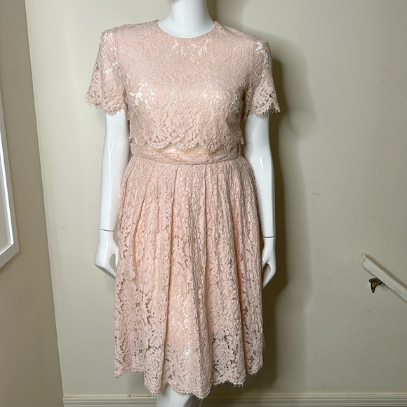 ASOS Pink Lace Dress with Sheer peekaboo waist, size 12 - Picture 1 of 10